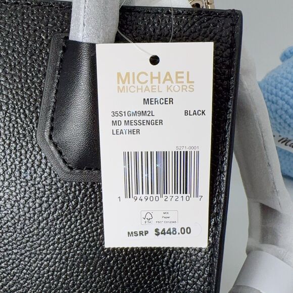 Michael Kors MK Medium Mercer Messenger Crossbody Leather Bag In Black Gold $448 - Picture 7 of 15